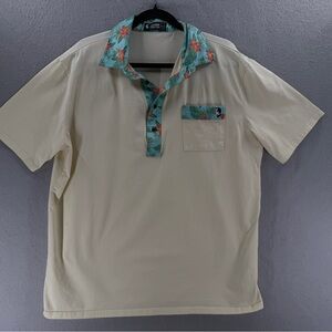 Nation Golf Co. Polo Shirt Size 2XL Yellow Tropical Print Collar Short Sleeve
